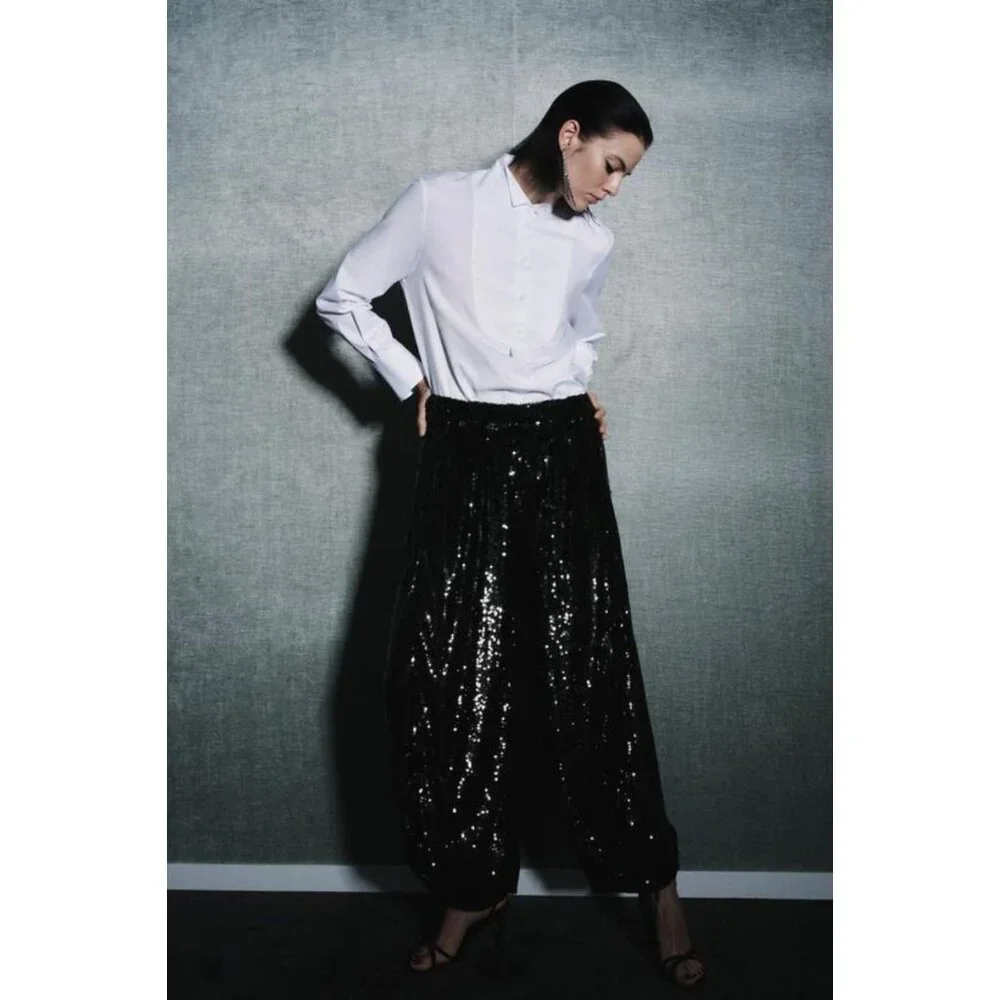 ZARA ZW COLLECTION LIMITED EDITION SEQUIN PANTS - Picture 4 of 9